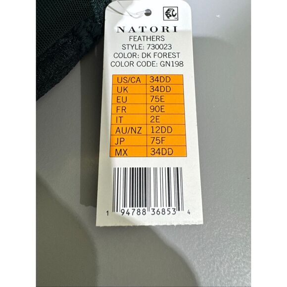 Natori NWT UNDERWIRE Feathers Plunge Bra T-Shirt 34DD Dark Forest - Picture 5 of 5